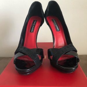 Charles Jourdan suede evening open toe shoes